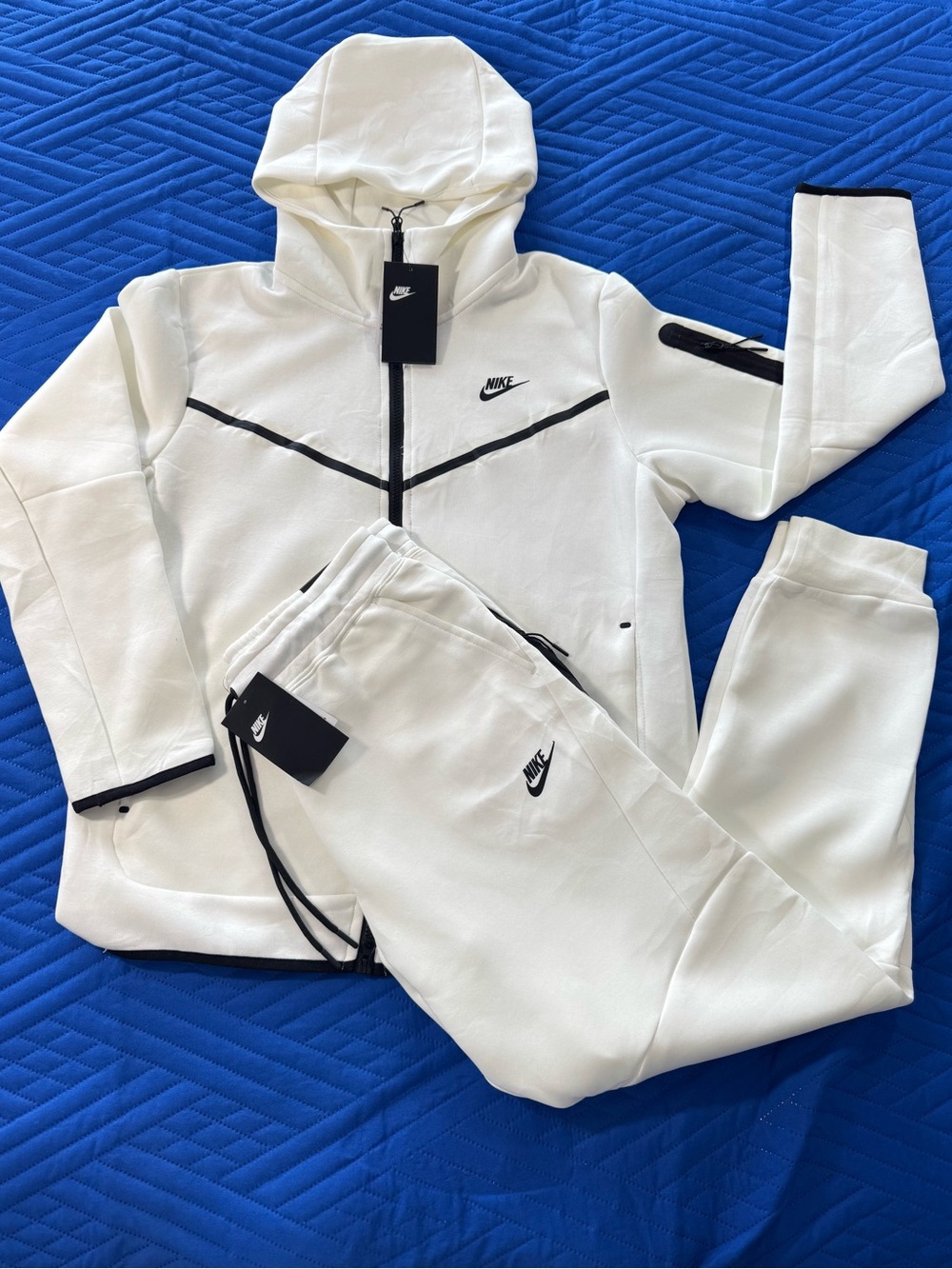 Nike White Bomber Hoodie and Joggers with Black Trim